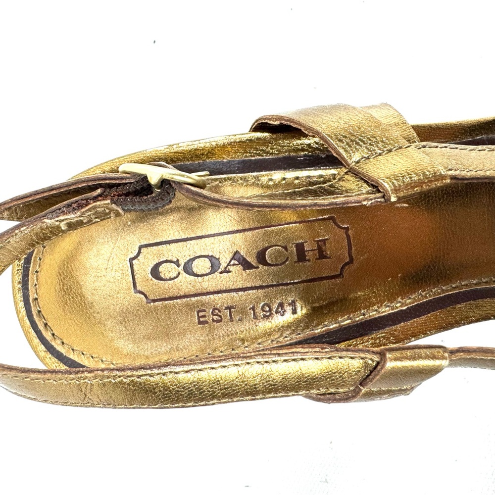 Coach Gold Slingback Strappy Heel Sandals with Peep Toe - Picture 3 of 9